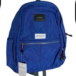 State Bags KENT Backpack NWT Blue Rework Company Logo